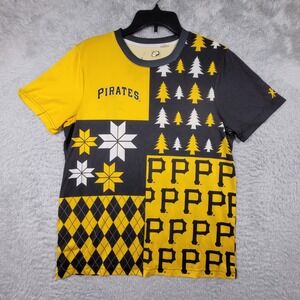 Pittsburgh Pirates Mens Medium Graphic Shirt Yellow Black Patchwork Trees Argyle